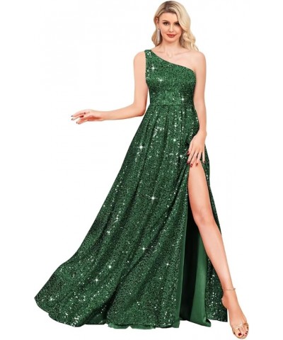 One Shoulder Sequin Prom Dresses for Women Aline Plus Size Ball Gown Sparkly Formal Evening Gowns Emerald Green $39.15 Dresses