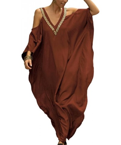 Turkish Cold Shoulder Kaftan Dresses Swimsuit Cover Up Maxi Dress C-red $16.32 Swimsuits