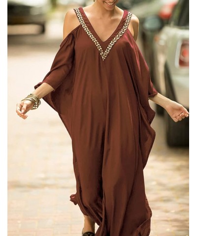 Turkish Cold Shoulder Kaftan Dresses Swimsuit Cover Up Maxi Dress C-red $16.32 Swimsuits