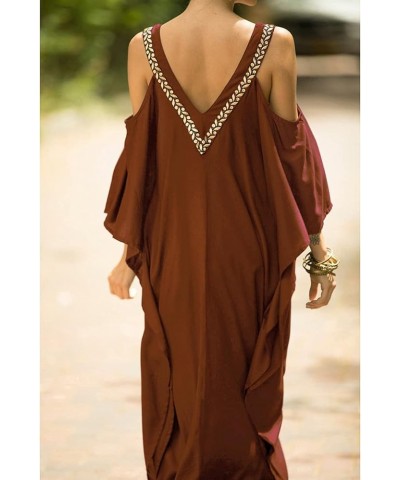 Turkish Cold Shoulder Kaftan Dresses Swimsuit Cover Up Maxi Dress C-red $16.32 Swimsuits