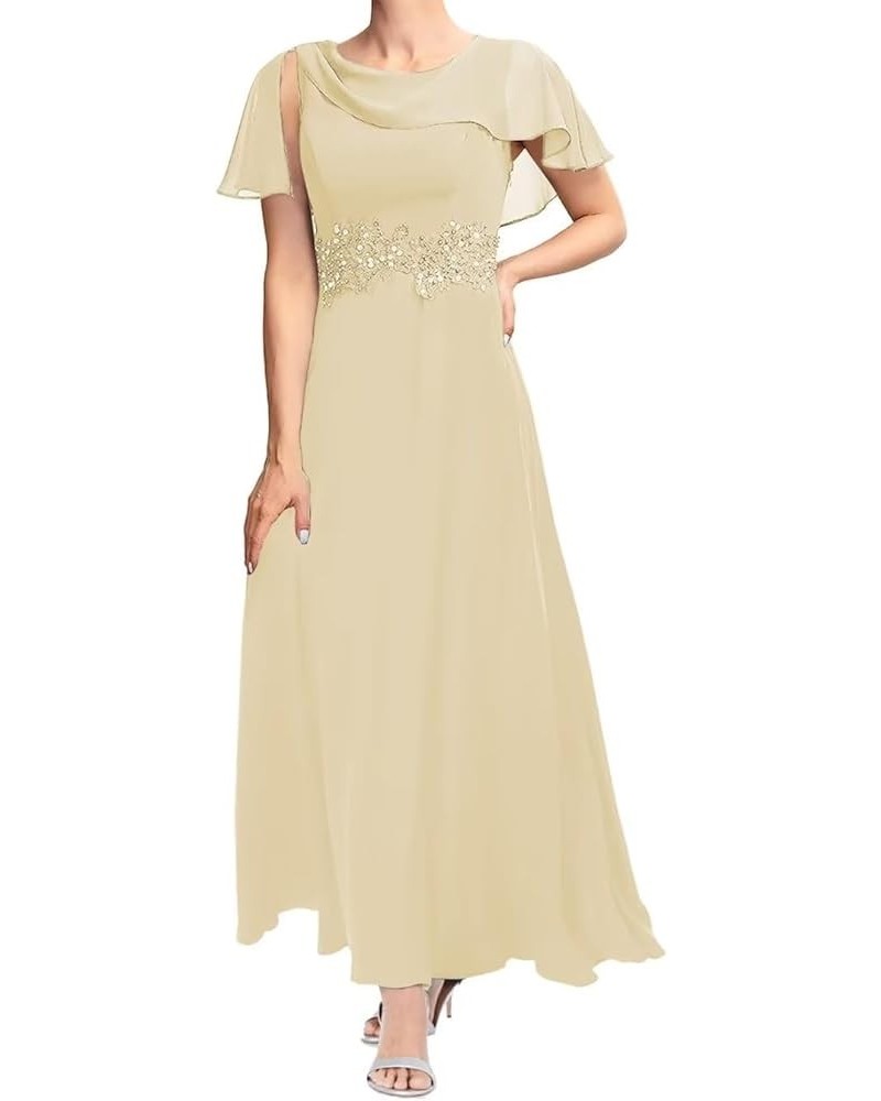 Tea Length Mother of The Bride Dresses for Wedding Lace Appliques Chiffon Formal Evening Gown with Flutter Sleeves Champagne ...