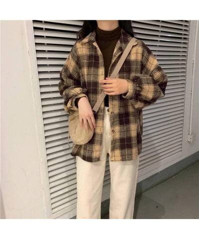 Harajuku Shirts Women's Cardigan Retro Spring and Autumn Women's Plaid Shirts Loose Korean Fashion Tops Yellow $11.00 Blouses