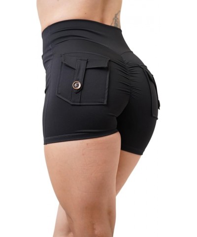 Women Pocket Yoga Shorts Cross High Waist Scrunch Butt Booty Workout Lifting Athletic Gym Bottoms Black $11.16 Activewear