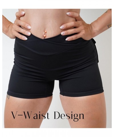 Women Pocket Yoga Shorts Cross High Waist Scrunch Butt Booty Workout Lifting Athletic Gym Bottoms Black $11.16 Activewear