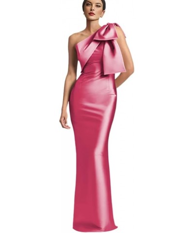 One Shoulder Prom Dress with Bow Satin Mermaid Bridesmaid Dresses Long Sheath/Column Formal Gown DL11 Hot Pink $30.31 Dresses