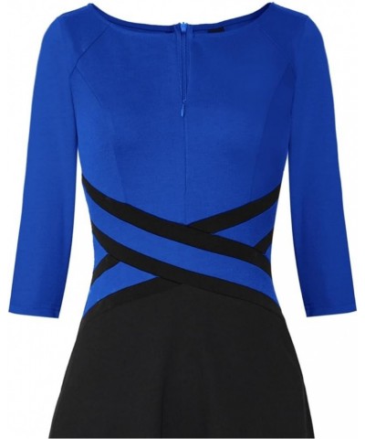 Womens Elegant Front Zipper Slim Work Business Office Party Cocktail A-Line Dress Royal Blue + Black (3/4 Sleeve) $33.62 Dresses