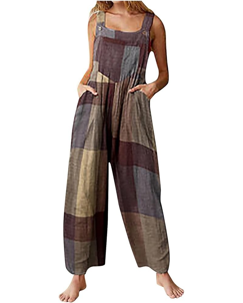 Boho Jumpsuit For Women,Summer Spaghetti Strap Overalls Retro Ethnic Style Rompers Loose Jumpsuits With Pockets 04-khaki $11....