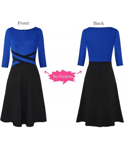 Womens Elegant Front Zipper Slim Work Business Office Party Cocktail A-Line Dress Royal Blue + Black (3/4 Sleeve) $33.62 Dresses