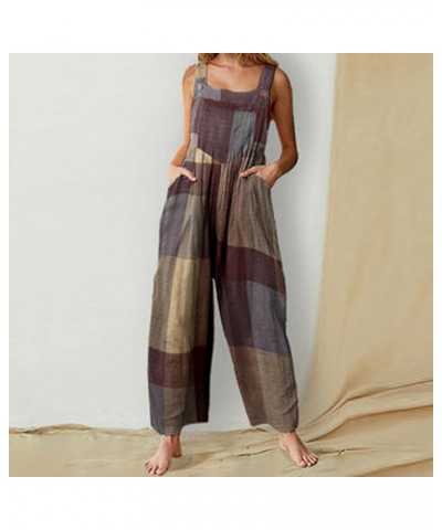 Boho Jumpsuit For Women,Summer Spaghetti Strap Overalls Retro Ethnic Style Rompers Loose Jumpsuits With Pockets 04-khaki $11....