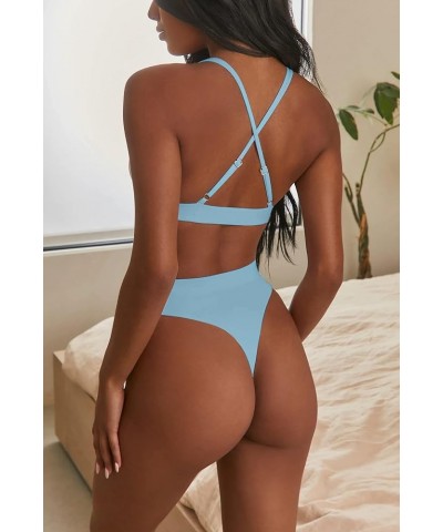 Womens High Waisted Thong Bikini Sets Sexy Brazilian Triangle Top Deep V Neck Two Piece Swimsuit Bathing Suits Light Blue $13...