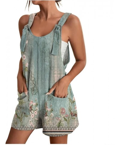 Womens Summer Cute Short Overalls Loose Fit Sleeveless Casual Rompers Floral Printed Jumpsuits Shorts With Pockets Army Green...