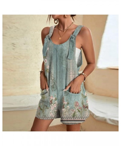 Womens Summer Cute Short Overalls Loose Fit Sleeveless Casual Rompers Floral Printed Jumpsuits Shorts With Pockets Army Green...