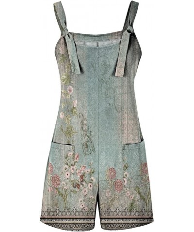 Womens Summer Cute Short Overalls Loose Fit Sleeveless Casual Rompers Floral Printed Jumpsuits Shorts With Pockets Army Green...