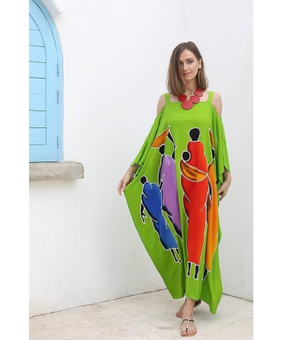 Womens Kaftan Maxi Dress Cold Shoulder Casual Long Beach Cover Up Plus Size Caftan Family Red $22.64 Swimsuits