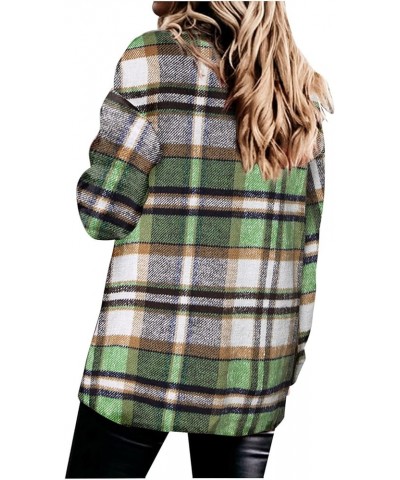 Womens Flannel Plaid Shacket Jacket Long Sleeve Button Down Casual Jackets Brushed Plaid Shirts 2023 Fall Coat Tops 014 Green...