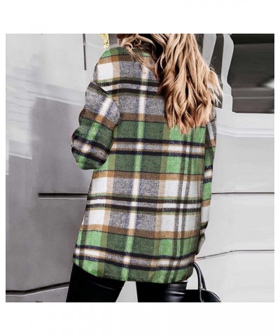 Womens Flannel Plaid Shacket Jacket Long Sleeve Button Down Casual Jackets Brushed Plaid Shirts 2023 Fall Coat Tops 014 Green...