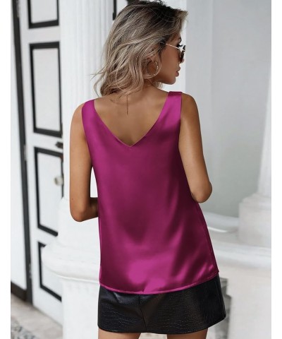 Women 2024 Silk Satin Tank Tops Dressy V Neck Camisole Blouse Casual Sleeveless Cami Summer Tanks Shirt Rose Red $13.24 Tanks