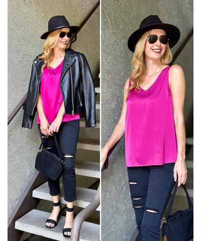 Women 2024 Silk Satin Tank Tops Dressy V Neck Camisole Blouse Casual Sleeveless Cami Summer Tanks Shirt Rose Red $13.24 Tanks