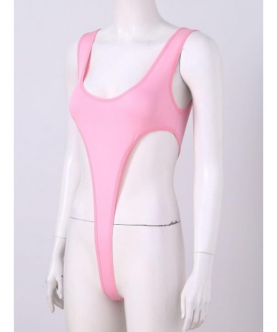 Womens Silky One-Piece Thong Bodysuit Sleevless Backless High Cut Leotard Top Bathing Swimsuit Pink $9.17 Swimsuits