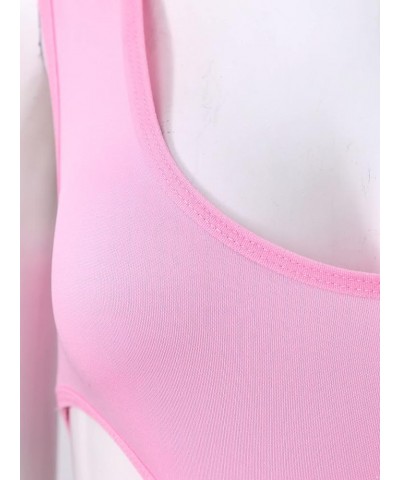 Womens Silky One-Piece Thong Bodysuit Sleevless Backless High Cut Leotard Top Bathing Swimsuit Pink $9.17 Swimsuits