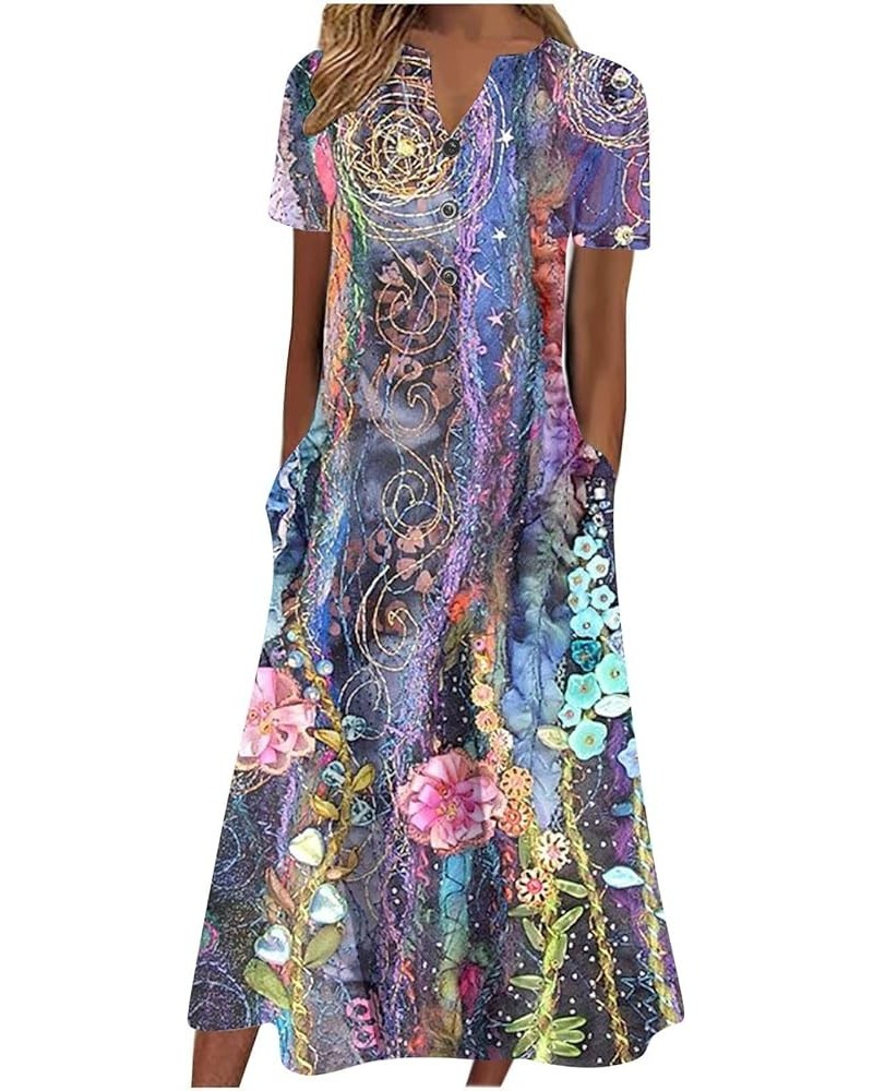 Womens Summer Dresses 2023 Casual Floral Print Boho Beach Sundress V-Neck Button Down Loose Midi Dress with Pockets 02-purple...