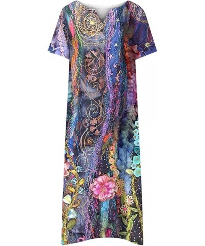 Womens Summer Dresses 2023 Casual Floral Print Boho Beach Sundress V-Neck Button Down Loose Midi Dress with Pockets 02-purple...