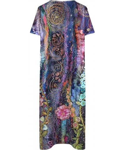 Womens Summer Dresses 2023 Casual Floral Print Boho Beach Sundress V-Neck Button Down Loose Midi Dress with Pockets 02-purple...