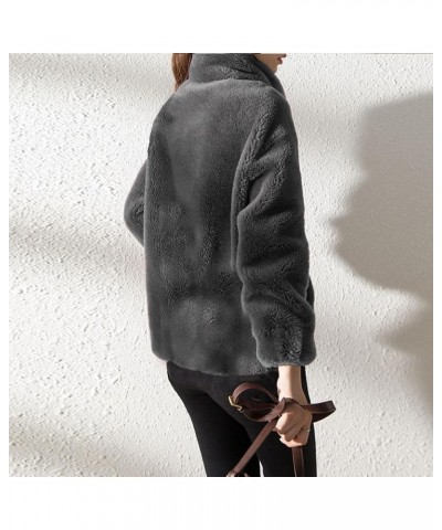 Fuzzy Fleece Jacket for Women Full Zip Long Sleeve Oversized Drawstring Coat Casual Faux Fleece Sweatshirt with Pockets Grey ...