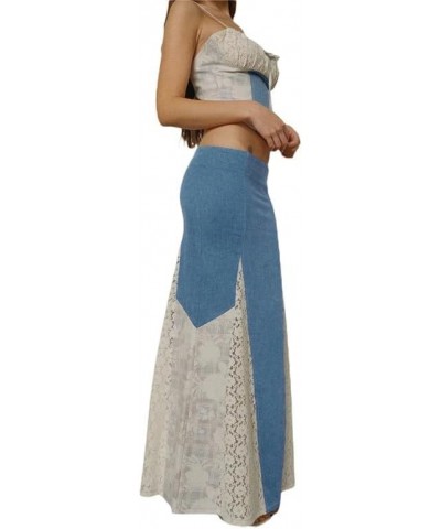 Y2k 2 Piece Maxi Skirt Sets Women Strapless Bandeau Crop Top Going Out Summer Party Streetwear Outfits 09-patchwork Blue $7.9...