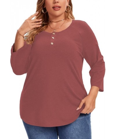 3/4 Sleeve Shirts for Women Plus Size Casual V Neck Blouses Color Block Henley Shirts 2 Wine Red $14.81 Tops