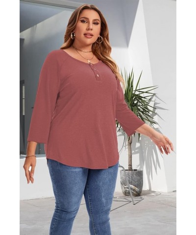 3/4 Sleeve Shirts for Women Plus Size Casual V Neck Blouses Color Block Henley Shirts 2 Wine Red $14.81 Tops