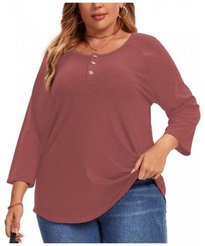 3/4 Sleeve Shirts for Women Plus Size Casual V Neck Blouses Color Block Henley Shirts 2 Wine Red $14.81 Tops