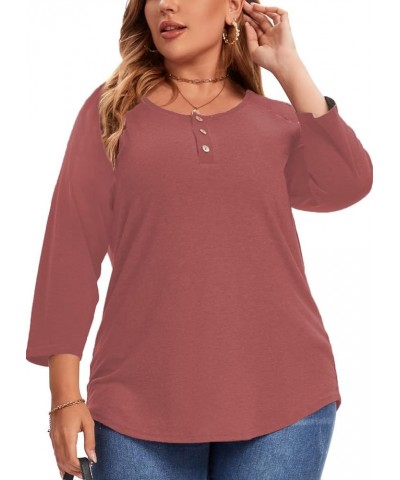 3/4 Sleeve Shirts for Women Plus Size Casual V Neck Blouses Color Block Henley Shirts 2 Wine Red $14.81 Tops