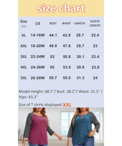 3/4 Sleeve Shirts for Women Plus Size Casual V Neck Blouses Color Block Henley Shirts 2 Wine Red $14.81 Tops