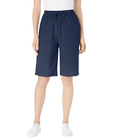 Women's Plus Size Seersucker Short Navy $17.96 Shorts