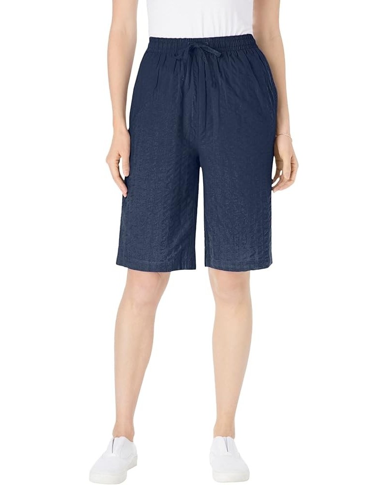 Women's Plus Size Seersucker Short Navy $17.96 Shorts