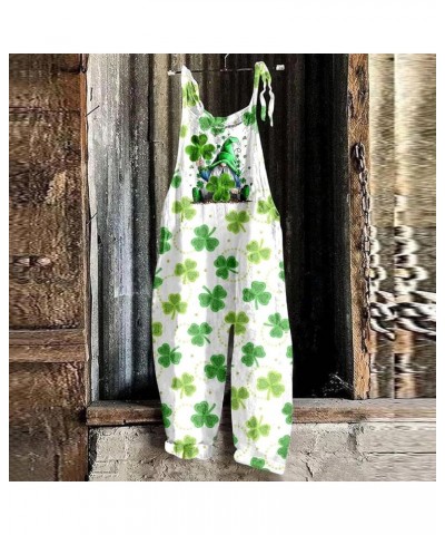 Women's St. Patrick's Day Loose Casual Sleeveless Spaghetti Strap Wide Leg Jumpsuits Rompers Outfits with Pockets 1d-ag $9.36...