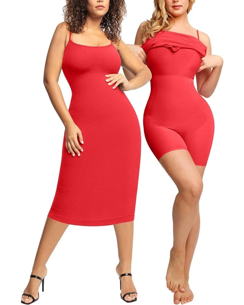 Shaper Dress Bodycon Sunmmer Midi Dress Built in Shapewear Bra Sleeveless casual Slip Dress for Women Y-red-midi Dress $32.25...