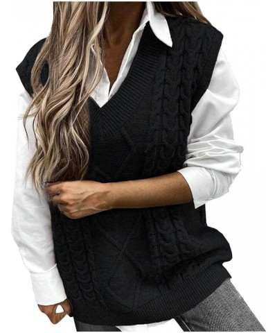 Women's Sweater Vest Casual Sleeveless V Neck Houndstooth Knit Sweater 2023 Fall Aesthetic Argyle Sweaters Y2K Tops D-black $...