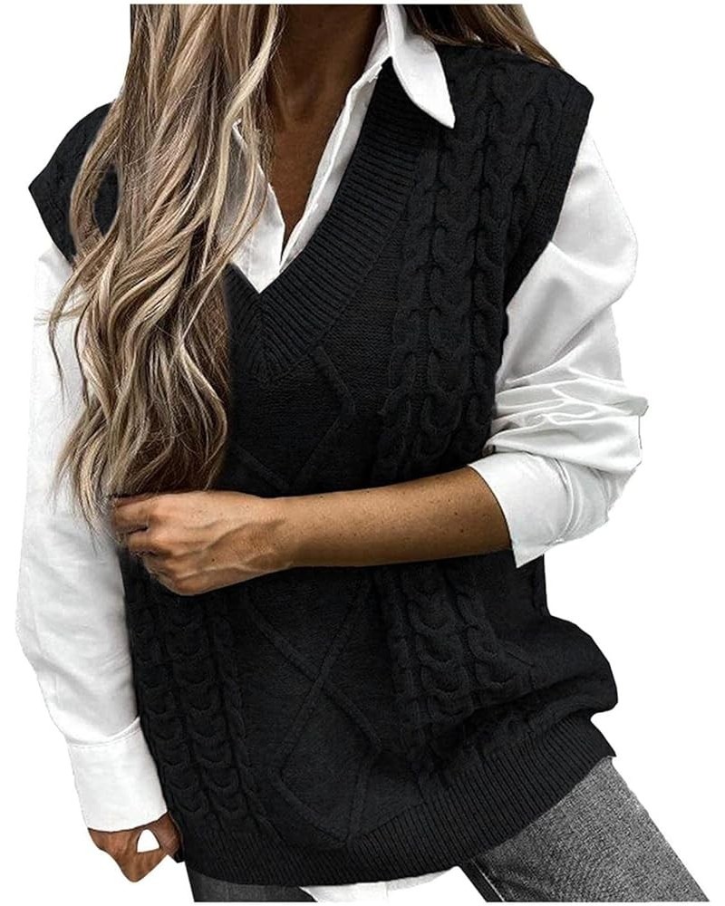 Women's Sweater Vest Casual Sleeveless V Neck Houndstooth Knit Sweater 2023 Fall Aesthetic Argyle Sweaters Y2K Tops D-black $...