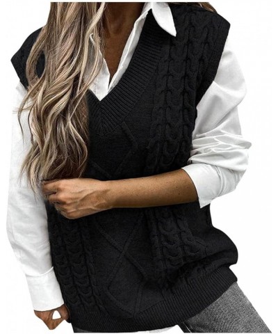 Women's Sweater Vest Casual Sleeveless V Neck Houndstooth Knit Sweater 2023 Fall Aesthetic Argyle Sweaters Y2K Tops D-black $...