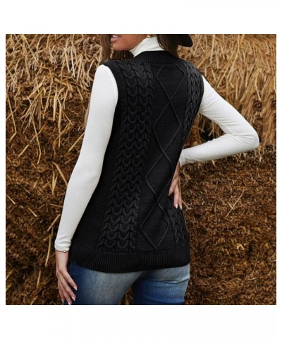 Women's Sweater Vest Casual Sleeveless V Neck Houndstooth Knit Sweater 2023 Fall Aesthetic Argyle Sweaters Y2K Tops D-black $...