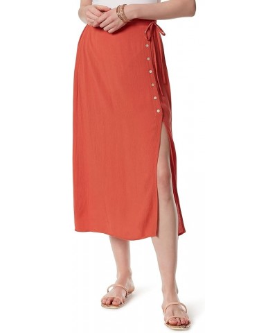 Womens Crinkled Buttoned Midi Skirt Orange Rust $12.57 Skirts