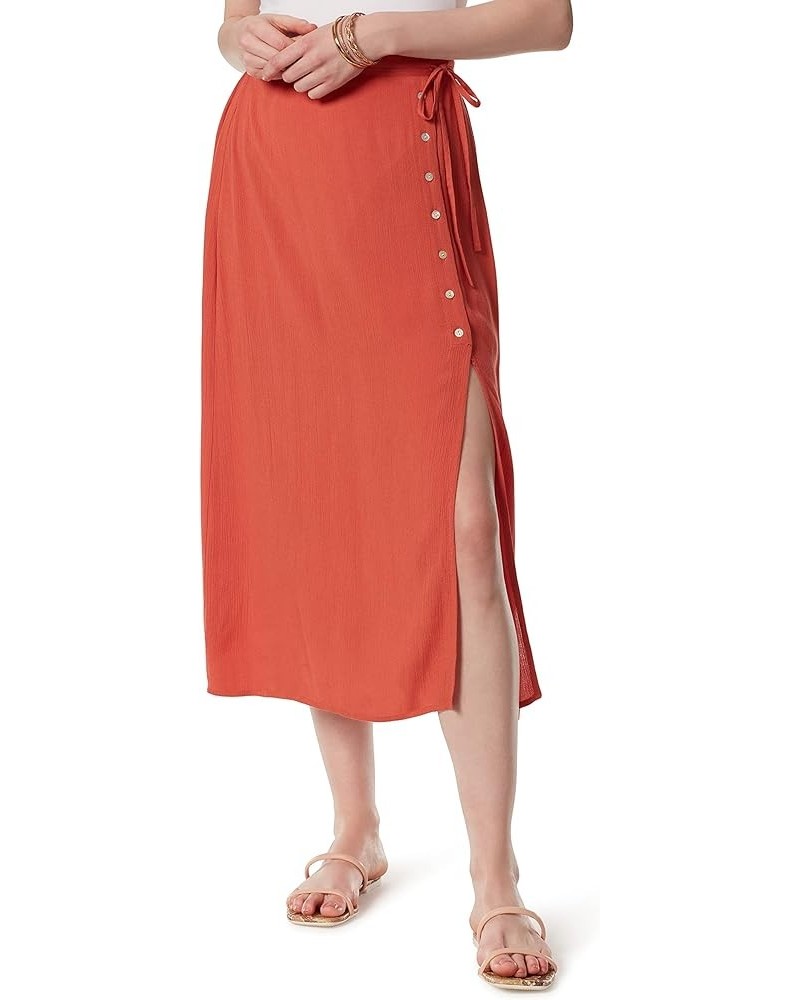 Womens Crinkled Buttoned Midi Skirt Orange Rust $12.57 Skirts