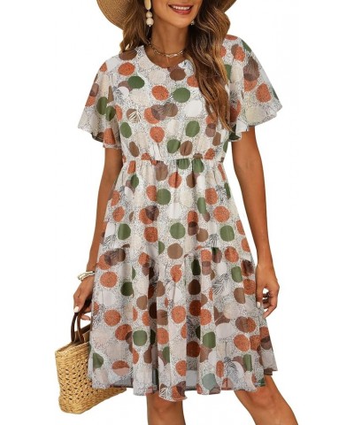 Women's Casual Summer Boho Dresses Chiffon Floral Print Ruffle Sleeve Flowy Skater Dress MY112 Colorful Dots $20.64 Dresses