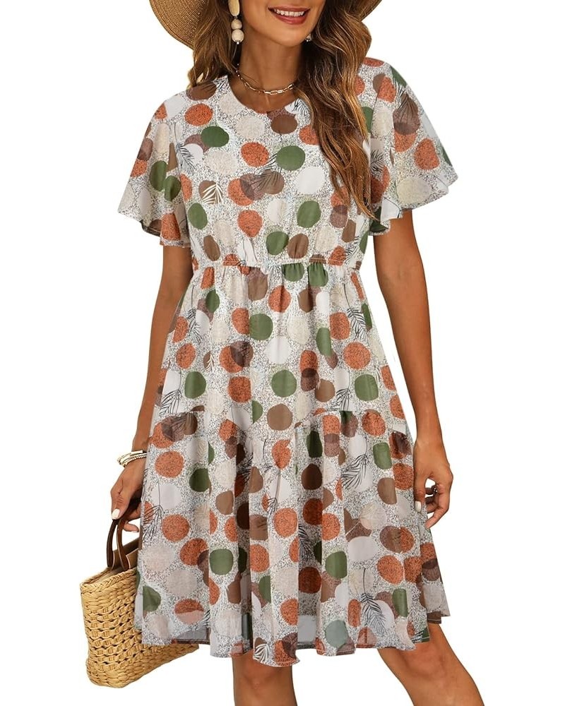 Women's Casual Summer Boho Dresses Chiffon Floral Print Ruffle Sleeve Flowy Skater Dress MY112 Colorful Dots $20.64 Dresses