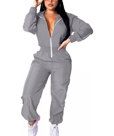 Women's Pullover Hoodies Jumpsuit Zipper Jacket Windbreaker Elastic Waistband Pants One Piece Outfits Tracksuit Set C4 Grey $...