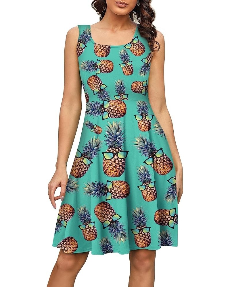 Womens Sleeveless Dress Casual Print Scoop Neck Sundress A Line Midi Dresses Pineapple $12.23 Dresses