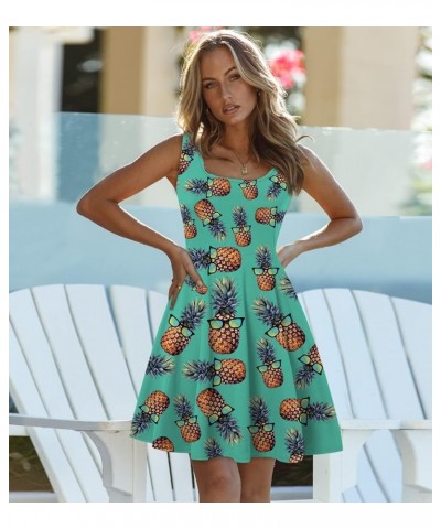 Womens Sleeveless Dress Casual Print Scoop Neck Sundress A Line Midi Dresses Pineapple $12.23 Dresses