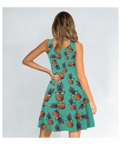 Womens Sleeveless Dress Casual Print Scoop Neck Sundress A Line Midi Dresses Pineapple $12.23 Dresses